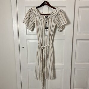 BCBGMAXAZRIA Striped Metallic Day Dress New With Tags Gardenia Combo